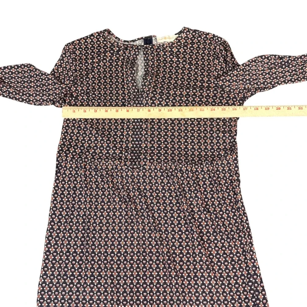 Tory‎ Burch Silk Jersey Dress Women Small Navy Orange Geometric Keyhole 22152495